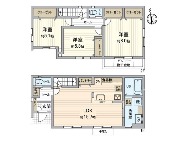 国立市谷保 新築戸建3号棟 間取図(平面図)
