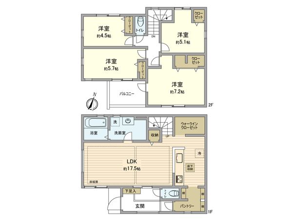 国立市西1丁目 新築戸建5号棟 間取図(平面図)