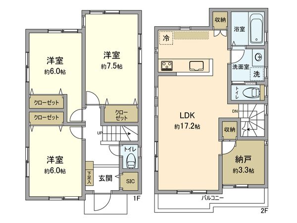 昭島市福島町3丁目 新築戸建 間取図(平面図) 昭島市福島町3丁目 新築戸建 間取図(平面図)