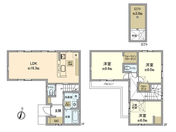 立川市砂川町7丁目 新築戸建 間取図(平面図) 立川市砂川町7丁目 新築戸建 間取図(平面図)