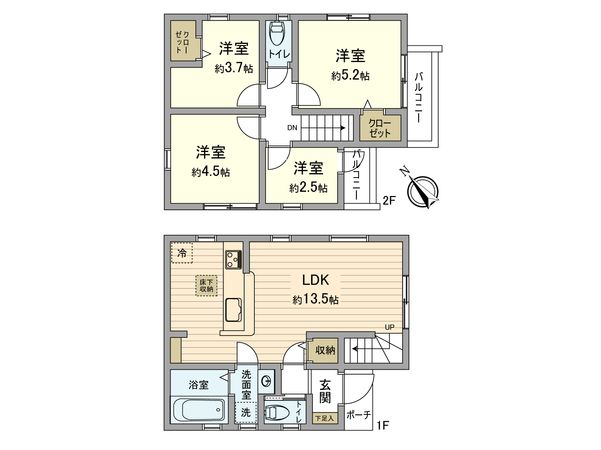 日野市大字日野 新築戸建2号棟 間取図(平面図)