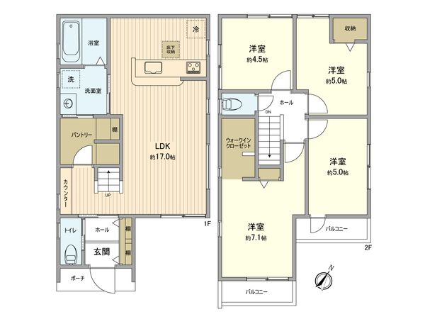 日野市旭が丘1丁目 新築戸建1号棟 間取図(平面図) 日野市旭が丘1丁目 新築戸建1号棟 間取図(平面図)