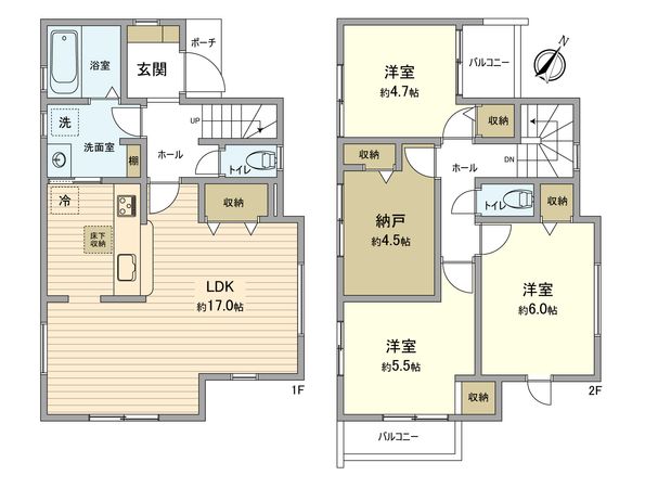 日野市旭が丘1丁目 新築戸建3号棟 間取図(平面図) 日野市旭が丘1丁目 新築戸建3号棟 間取図(平面図)