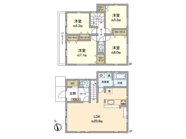 立川市砂川町2丁目 新築戸建1号棟 間取図(平面図) 立川市砂川町2丁目 新築戸建1号棟 間取図(平面図)