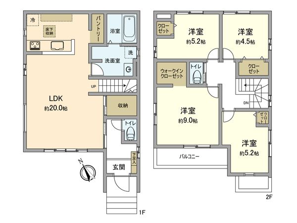 福生市南田園3丁目6期 新築戸建1号棟 間取図(平面図)