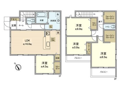 羽村市小作台4丁目 新築戸建 1号棟 間取図(平面図)