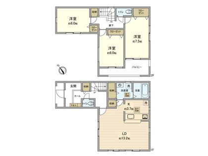 羽村市小作台4丁目 新築戸建 3号棟 間取図(平面図)