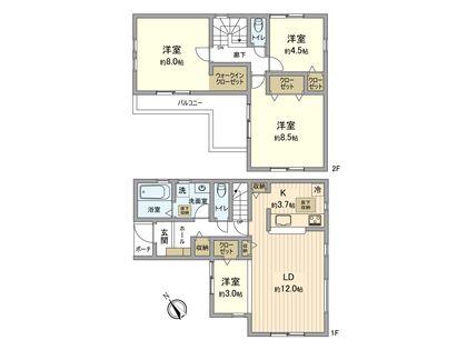羽村市小作台4丁目 新築戸建 5号棟 間取図(平面図)