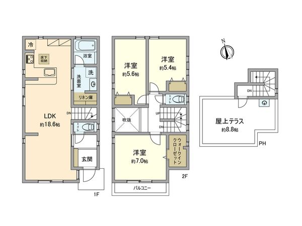 立川市西砂町1丁目2期 新築戸建 5号棟 間取図(平面図) 間取図(平面図)