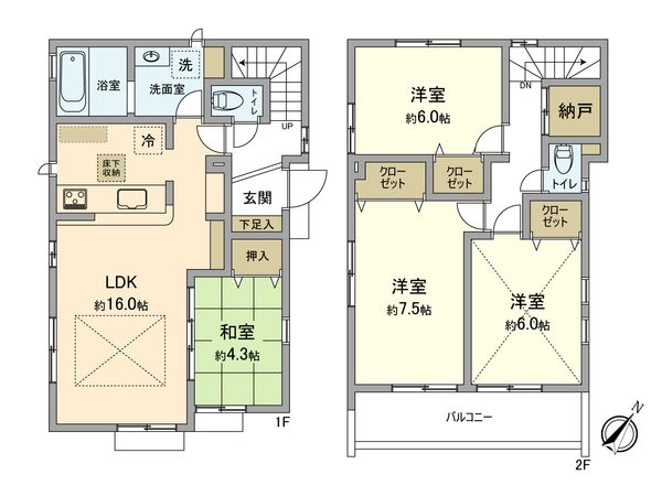 羽村市緑ヶ丘4丁目 新築戸建 3号棟 間取図(平面図)