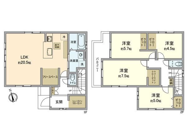 青梅市河辺町6丁目1期 新築戸建 1号棟 間取図(平面図) 青梅市河辺町6丁目1期 新築戸建 1号棟 間取図(平面図)