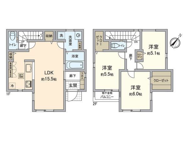 昭島市松原町4丁目2期 新築戸建 1号棟 間取図(平面図)