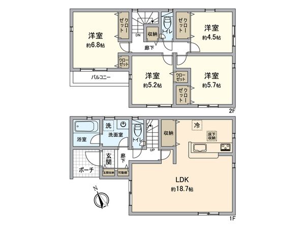 昭島市昭和町4丁目 新築戸建 2号棟 間取図(平面図) 昭島市昭和町4丁目 新築戸建 2号棟 間取図(平面図)
