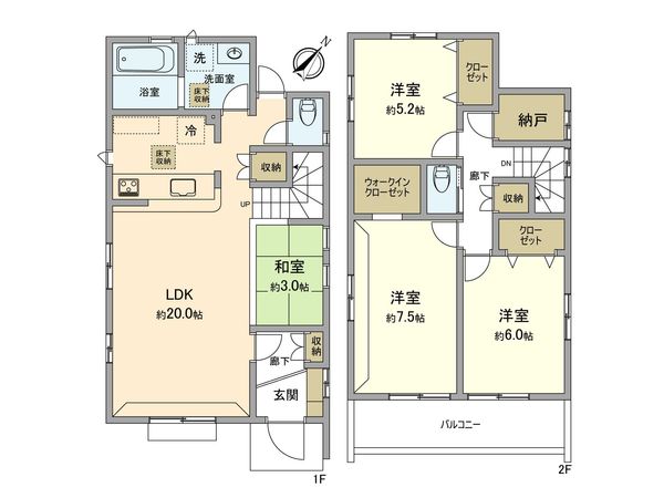 昭島市田中町1丁目 新築戸建 2号棟 間取図(平面図) 昭島市田中町1丁目 新築戸建 2号棟 間取図(平面図)