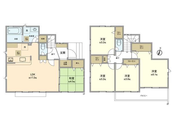 福生市南田園2丁目 新築戸建 5号棟 間取図(平面図) 福生市南田園2丁目 新築戸建 5号棟 間取図(平面図)