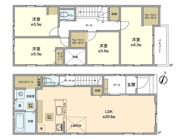 福生市北田園2丁目 新築戸建 1号棟 間取図(平面図) 福生市北田園2丁目 新築戸建 1号棟 間取図(平面図)