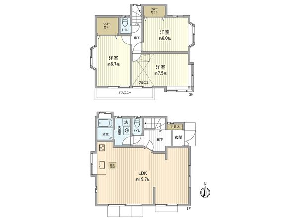 昭島市美堀町2丁目 戸建 間取図(平面図) 昭島市美堀町2丁目 戸建 間取図(平面図)
