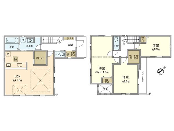 昭島市武蔵野2丁目 新築戸建2号棟 間取図(平面図)