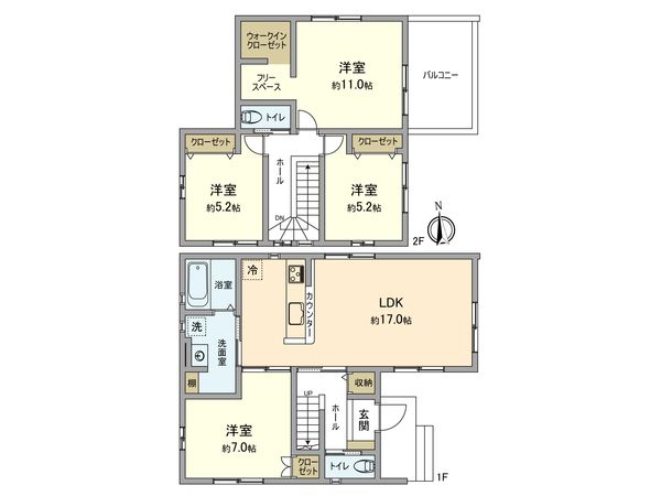 青梅市新町1丁目5期 新築戸建1号棟 間取図(平面図) 青梅市新町1丁目5期 新築戸建1号棟 間取図(平面図)