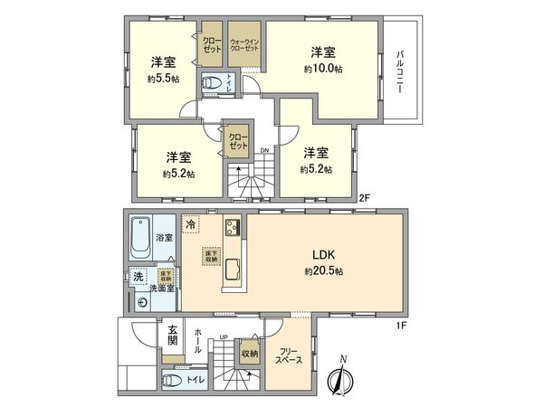 青梅市新町7丁目6期 新築戸建2号棟 間取図(平面図) 青梅市新町7丁目6期 新築戸建2号棟 間取図(平面図)