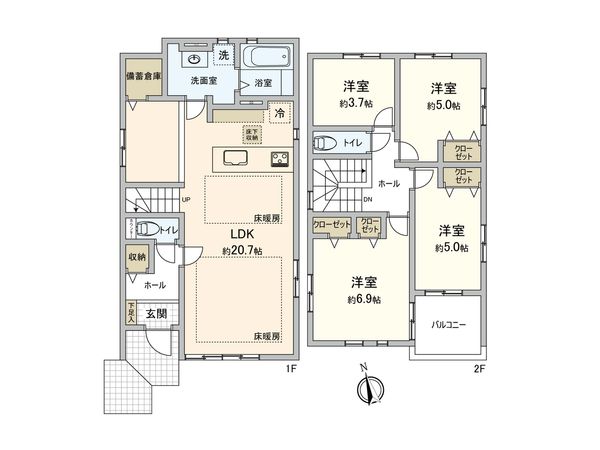 西東京市向台町6丁目 新築戸建 2号棟 間取図(平面図) 西東京市向台町6丁目 新築戸建 2号棟 間取図(平面図)