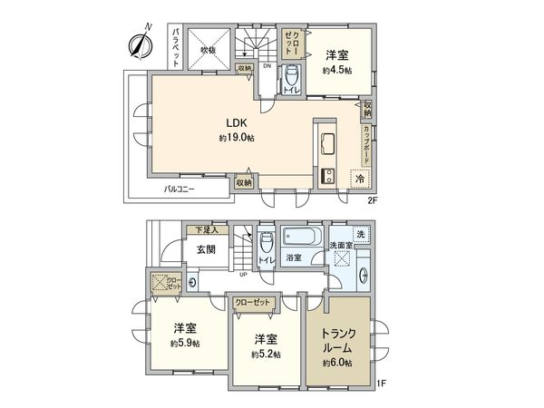 西東京市南町5丁目戸建 A号棟 間取図(平面図) 西東京市南町5丁目戸建 A号棟 間取図(平面図)