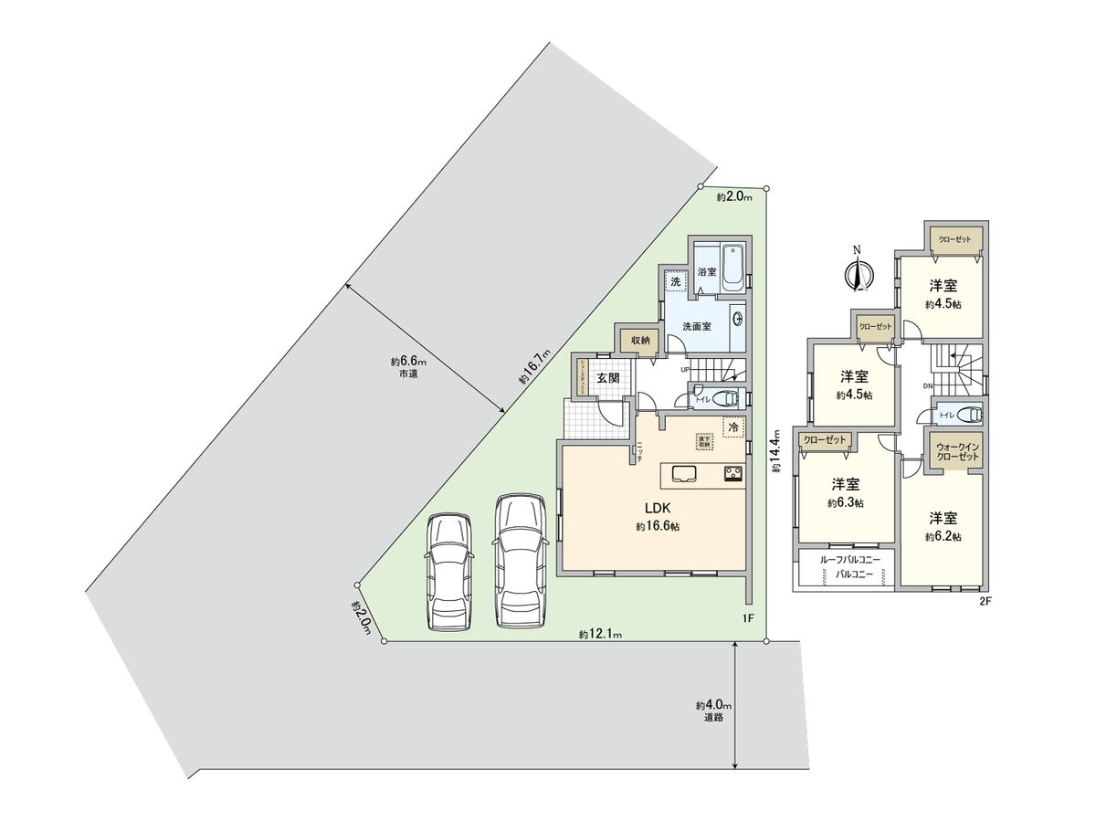 西東京市芝久保町4丁目 新築戸建 1号棟 間取図(平面図) 間取図(平面図)