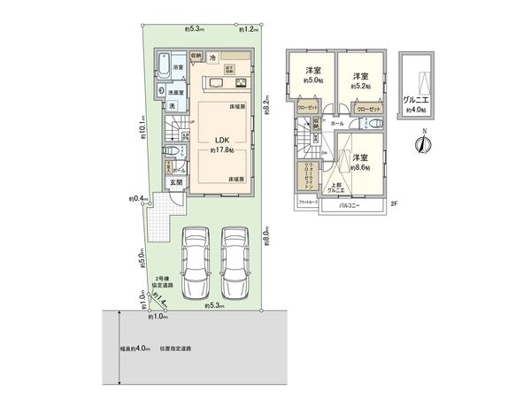 小平市仲町 新築戸建 2号棟 間取図(平面図)