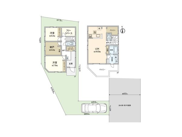 小平市花小金井5丁目 新築戸建 2号棟 間取図(平面図) 小平市花小金井5丁目 新築戸建 2号棟 間取図(平面図)