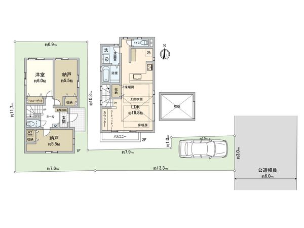 小平市花小金井5丁目 新築戸建【1号棟】 間取図(平面図) 小平市花小金井5丁目 新築戸建【1号棟】 間取図(平面図)