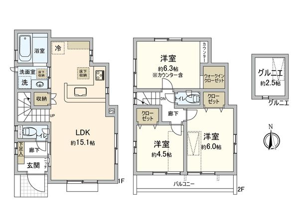 西東京市北原町1丁目 新築戸建 間取図(平面図) 西東京市北原町1丁目 新築戸建 間取図(平面図)
