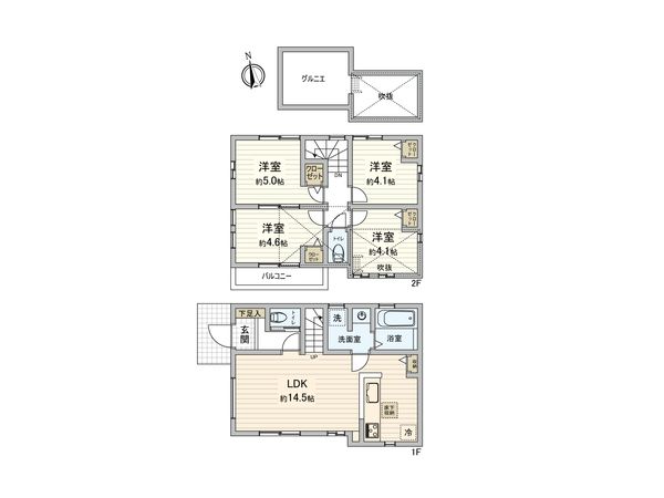 小平市鈴木町2丁目 新築戸建 1号棟 間取図(平面図) 小平市鈴木町2丁目 新築戸建 1号棟 間取図(平面図)