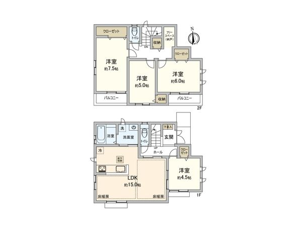 西東京市西原町2丁目 新築戸建 B号棟 間取図(平面図) 西東京市西原町2丁目 新築戸建 B号棟 間取図(平面図)