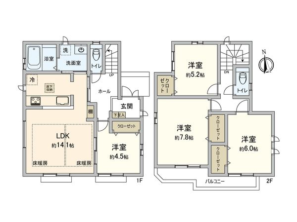 西東京市西原町2丁目 新築戸建 C号棟 間取図(平面図) 西東京市西原町2丁目 新築戸建 C号棟 間取図(平面図)