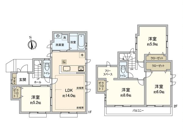 西東京市西原町2丁目 新築戸建 F号棟 間取図(平面図) 西東京市西原町2丁目 新築戸建 F号棟 間取図(平面図)