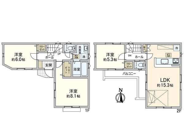 練馬区上石神井南町 新築戸建 1号棟 間取図(平面図) 練馬区上石神井南町 新築戸建 1号棟 間取図(平面図)