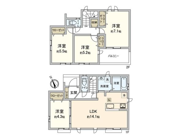 東村山市久米川町2丁目 新築戸建 間取図(平面図)