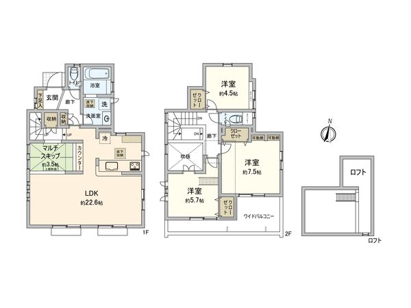 東村山市野口町3丁目 新築戸建1号棟 間取図(平面図) 東村山市野口町3丁目 新築戸建1号棟 間取図(平面図)