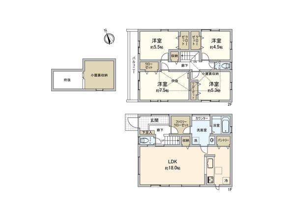 東村山市久米川町2丁目 新築戸建 1号棟 間取図(平面図)