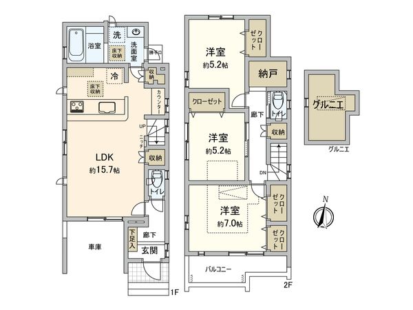 東村山市恩多町5丁目【新築2号棟】 間取図(平面図)