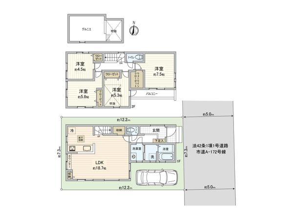 小平市小川東町5丁目【新築2号棟】 間取図(平面図) 小平市小川東町5丁目【新築2号棟】 間取図(平面図)