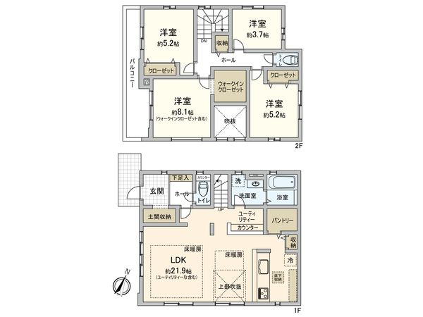 東村山市富士見町3丁目【新築1号棟】 間取図(平面図) 東村山市富士見町3丁目【新築1号棟】 間取図(平面図)
