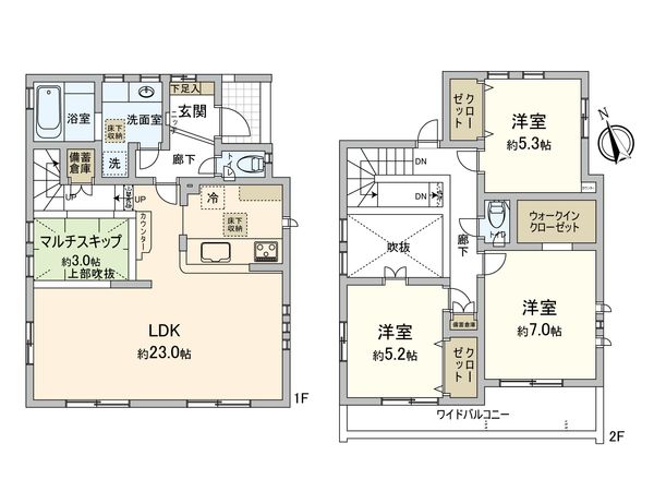 東大和市奈良橋2丁目【新築2号棟】 間取図(平面図) 東大和市奈良橋2丁目【新築2号棟】 間取図(平面図)