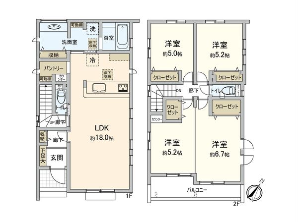 東村山市久米川町3丁目【新築2号棟】 間取図(平面図) 東村山市久米川町3丁目【新築2号棟】 間取図(平面図)
