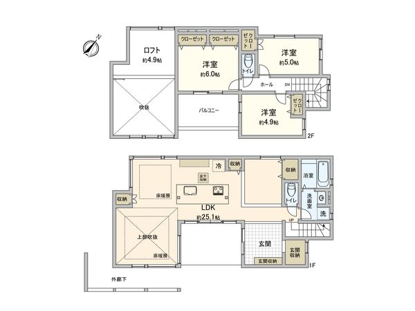 東村山市萩山町2丁目【新築1号棟】 間取図(平面図) 東村山市萩山町2丁目【新築1号棟】 間取図(平面図)