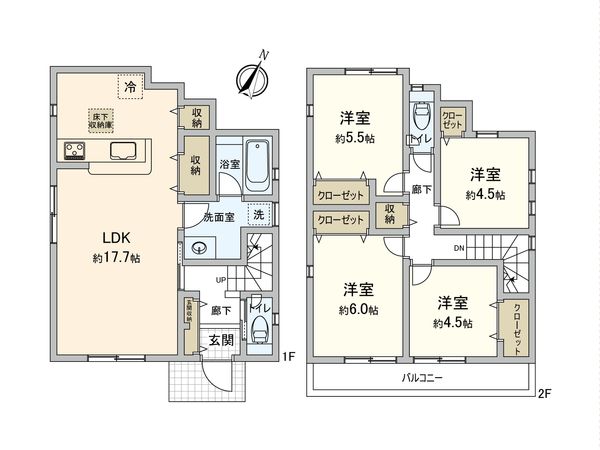 東村山市廻田町2丁目 新築戸建1号棟 間取図(平面図) 東村山市廻田町2丁目 新築戸建1号棟 間取図(平面図)
