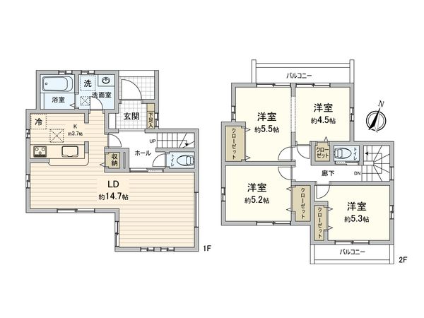 小平市小川西町3丁目【新築戸建1号棟】 間取図(平面図) 小平市小川西町3丁目【新築戸建1号棟】 間取図(平面図)