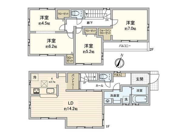 小平市小川西町3丁目【新築戸建2号棟】 間取図(平面図) 小平市小川西町3丁目【新築戸建2号棟】 間取図(平面図)