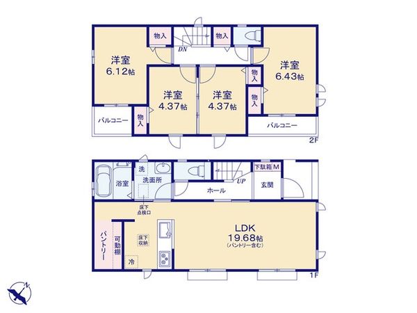 東村山市野口町1丁目 新築K号棟 間取図(平面図) 東村山市野口町1丁目 新築K号棟 間取図(平面図)