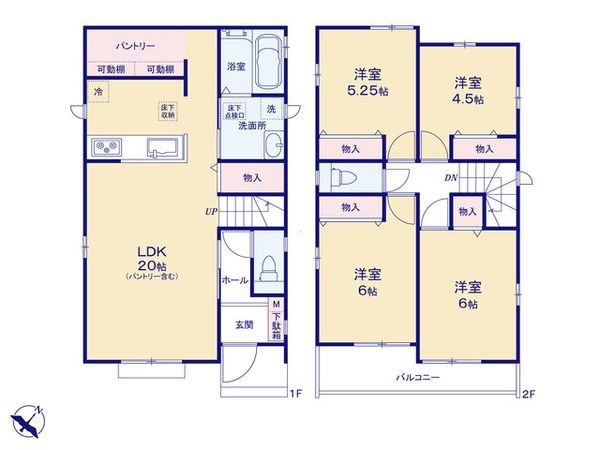 東村山市野口町1丁目 新築M号棟 間取図(平面図) 東村山市野口町1丁目 新築M号棟 間取図(平面図)